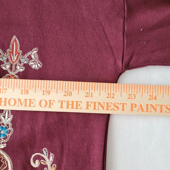 Soft Surroundings Womens Cardigan Sweater Size Large Maroon Embroidered Fleece - Picture 10 of 11